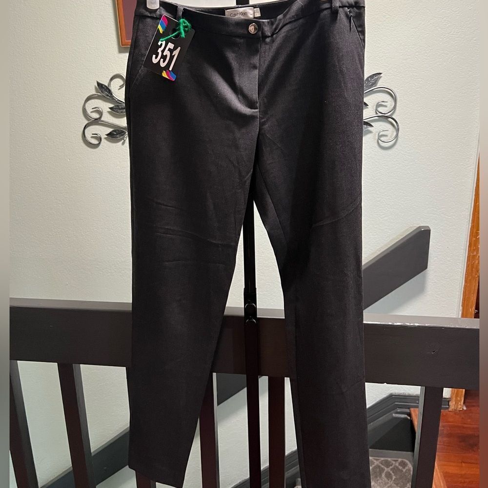 Calvin Klein Charcoal Black Trousers Classic Straight-Leg Design Size 2 #DP351